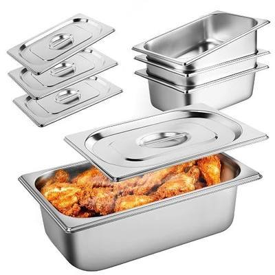 West Bay 4 Pack 1/4 Size Hotel Pan with Lids, 4'' Deep Steam Table Pan with Lid, 10.2''L x 6.3''W Stainless Steel Commercial Food Pans for Home, Party, Hotel, Buffet
