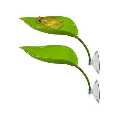 KVZVK 2Pcs Tree Frog Tank Leaf Decorations,Leaf Shape Basking Platform with Suction Cups for Leopard Gecko Tank Accessories for African Dwarf Frog