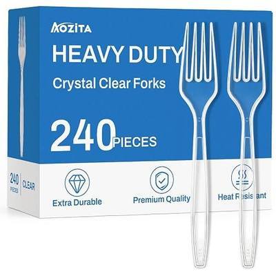 240 Count Extra Heavy Duty Clear Plastic Forks, Solid and Durable Premium Disposable Forks - BPA-Free & Heat Resistant Plastic Cutlery Utensils for Parties, Events and Everyday Use