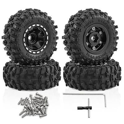 RC 1.0 Beadlock Wheels and Tires for 1/18 TRX4M,1/24 SCX24 RC Crawler,Alloy Aluminium RC Wheels 1.0 Beadlock Rims Soft Rubber Tires,4PCS (Black)