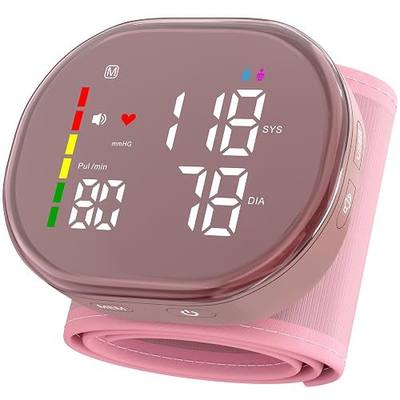 GUAEVER Wrist Blood Pressure Monitor, Rechargeable, Large LED Display, Pink | Clinically Accurate, One-Button Operation, Voice Guidance, Adjustable 5.3"-7.7" Wrist Cuff, 2×120 Memory, Easy for Seniors