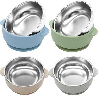 4 Pack Stainless Steel Baby Bowls with Suction 2-in-1 | SUS304 Toddlers Bowl & Removable Silicone Suction Kids Bowl Anti Scald Non Toxic Snack Container for Baby Food Feeding