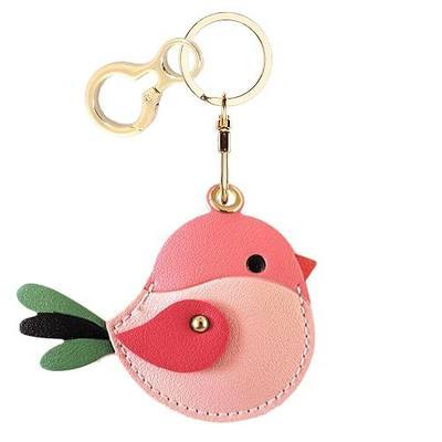 BORKUANA Leather Keychain Holder Case Compatible with AirTag,Cute Protective Cover with Keyring