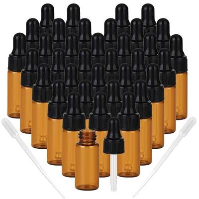 5ml Amber Glass Dropper Sample Bottles, Serum Travel Containers Cuticle Oil Dropper Bottles for Travel Essential Oils, Tinctures, Perfumes Cosmetics Liquids Aromatherapy Lab Sample Containers