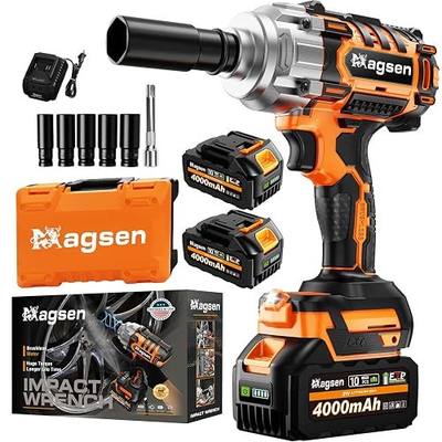 1/2" Cordless Impact Wrench, 900Ft-lbs (1200N.m) Brushless High Torque Impact Gun,3800RPM,3 Variable Speeds,LED Light,2x4000mAh Battery, 5 Sockets,Electric Impact Gun for Car/Mower/Pickup