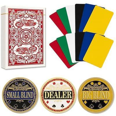 Poker Dealer Kit — Metal Dealer Button Set with 12-Pack Poker Cut Cards & Playing Cards for Texas Hold'em, Blackjack, Casino Poker Night Games