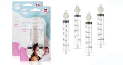 Bluet B - Baby Nasal Syringe (4-Pack) - Safe Silicone Nasal Aspirator for Newborn - Infant Mucus Removal - 10ml Nose Cleaner Syringe for Baby - Toddler Congestion Relief - Reusable Tips - White