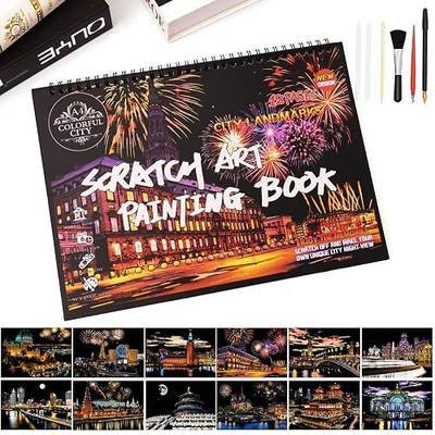 Scratch Art Book for Adults - 12PCS Scratch Painting Foil Art for Adults Scratch City Series Books Foil Engraving Scratch Art Adult Set with 6 Tools