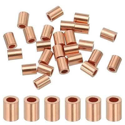 uxcell 1/16"(1mm) Wire Rope Stop Sleeve, Copper Crimping Loops Sleeve Round Crimp Ferrules for Wire Rope and Cable Ferrule, Gold 25Pcs