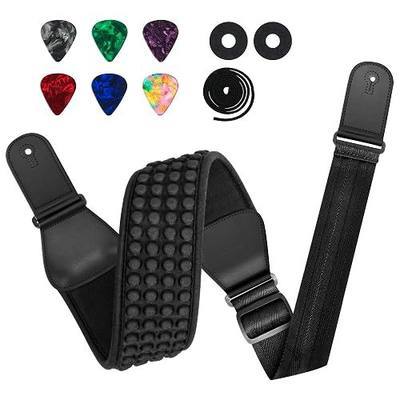 Wide Padded Guitar Strap Adjustable 45-55" for Electric Acoustic Bass, Comfortable Non Slip Strap with Locks Picks