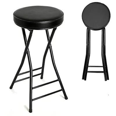 Folding Bar Stool,24 Inch Tall Foldable Stool Chair,Counter Height Cushioned Leather Padded Portable Stools,Heavy Duty Collapsible Stools for Kitchen Island Garden Camping Brown