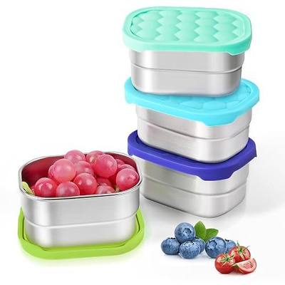 Tanjiae 4Pack 8oz Small (1 CUP) Stainless Steel Snack Containers for Kids | Reusable Easy Open Toddler Snack Containers with Silicone Lids | Stackable Toddler Lunch Box for Daycare, School and Travel