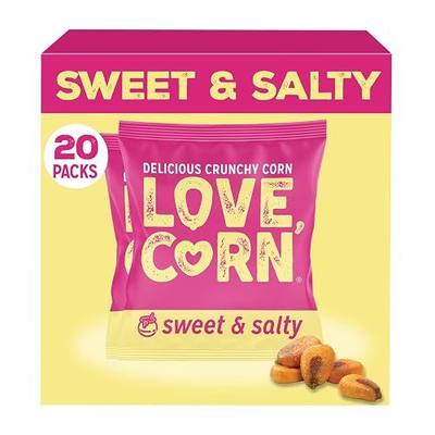 LOVE CORN Sweet & Salty – Crunchy Roasted Corn Snack, Made with Real Honey, Gluten Free, Non-GMO, Kosher – Lunchbox, Office & On-the-Go, Alternative to Chips & Nuts – Family Size, 0.7oz × 20 Bags