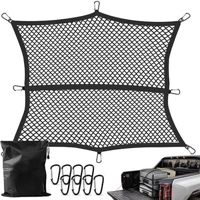 Truck Bed Cargo Net, Stretchable from 4'x4' to 7'x7',High Elastic Cargo Net with Storage Bag and 8 rustproof Buckles, Ideal for ATV, SUV, UTV, Truck and Boat Use, Black