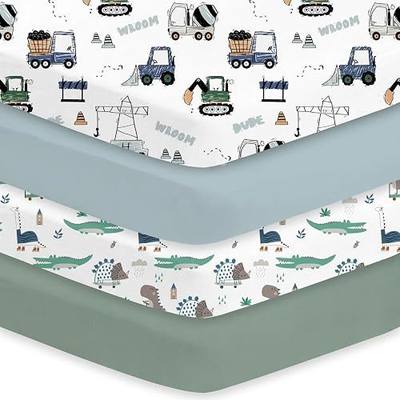 Little Grape Land Crib Sheets 4 Pack for Boys and Girls, Baby Neutral Crib Fitted Sheets for Standard Crib & Toddler Mattress, Super Soft Breathable Fitted Crib Sheet Set (Truck & Alligator)