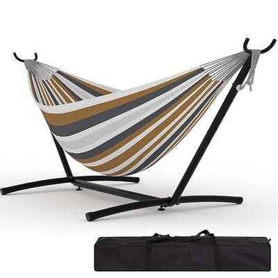 Double Hammocks with Stand for Outside, Portable Space Saving Heavy-Duty Steel Stand for Indoor Outdoor Patio with Carrying Bag, 450 lbs Capacity