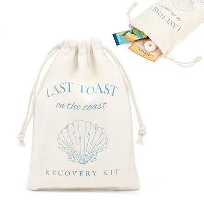 CEELGON 10 Pack Last Toast On The Coast Hangover Kit Bags for Bachelorette Birthday Party Favors Gifts 5" x 7" Drawstring Recovery Kit Goodie Pouch Girls Trip Emergency Supplies (Blue)