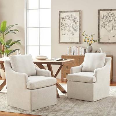 VKNOW Upholstered Dining Chairs Set of 2, Modern Kitchen Chairs Dinner Chairs with 4 Casters, Chenille Armchair for Bedroom Reading Room Living Room, Beige