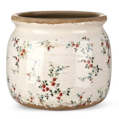 Vintage Planter Large Ceramic Plants Pot Beige Red Rustic Floral Ice Crack Cottage Scroll Vase Flower Vase Pot Indoor Plants Home Kitchen Decor Farmhouse Antique Decorative Gifts