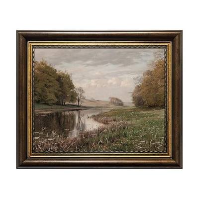 Vintage Gold Framed Countryside River Landscape Canvas Small Wall Art 12x10 | Rustic Natural Painting Canvas Prints Wall Decor for Living Room Bathroom Bedroom Office, Home Decor Gift Ready to Hang