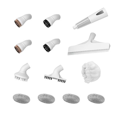 Newbealer 13 Pieces Replacement Accessories for Steam Cleaner & Mop, White | Fits NB282C, NV281A, SLFCSC084, SLFCSM063/64, Includes Gap, Brass, Nylon, Magic Brush, Bonnet, Steam Jet Nozzle and Squeegee