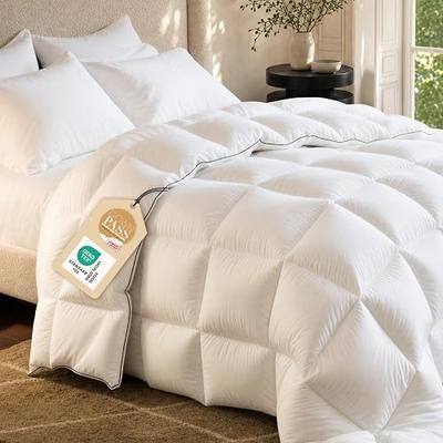 Bedsure Feather Down Comforter King Size, Luxurious Fluffy Hotel Duvet Insert with Storage Bag & 8 Corner Tabs, PureWoven Ultra Soft Cotton Blend Fabric, All Season Comforter, 106x90 Inches, White