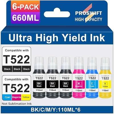 Replacement for Epson 522 High Capacity Ink Refill Bottles Use for EcoTank ET-2800 ET-2803 ET-2400 ET-4800 ET-2720 ET-2840 ET-3950 ET-3850 ET-2850 ET-4700 ET-4800 ET-15000 Printer 6 Bottles