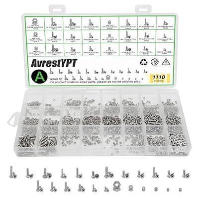 1110Pcs Metric Micro Screws & Nuts Kit, M1 M1.2 M1.4 M1.6 M2 M2.5 | 304 Stainless Steel Phillips Pan Head Screws, Fully Threaded for Arduino, RC Models, Electronics & DIY Projects