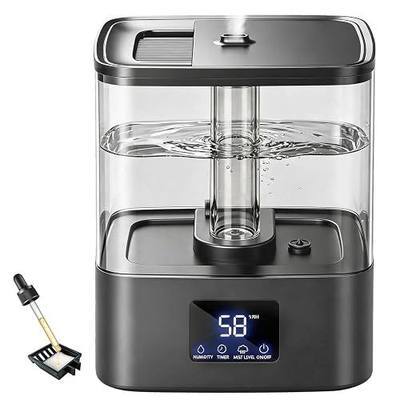 KZF 4L Top Fill Humidifiers for Bedroom & 40H Runtime - Cool Mist Humidifier, 3 Mist Levels, 8H Timer, Essential Oil Tray, Humidity Display, Quiet for Baby, Plants, Large Room (Black, 4L)