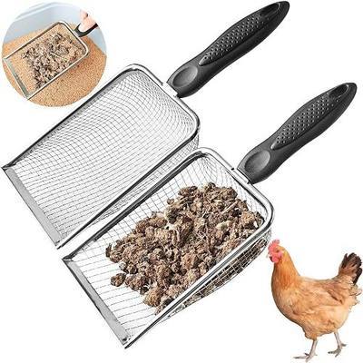 Chicken Poop Scooper for Coop,2 Pack Chicken Coop Poop Scoop Shovel with 3.8mm & 5mm Mesh, Metal Chicken Coop Rake and Scoop Tool,Scooper Shovel for Sifting Sand, Litter, Chicken Supplies