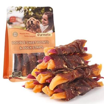 Dog Jerky Treats Duck Wrapped Orange Purple Sweet Potato, Healthy Dog Snacks High Protein Low Fat, Soft Chews Eliminates Tears, Training Rewards Treats for Small Medium Large Breeds,10.58 oz