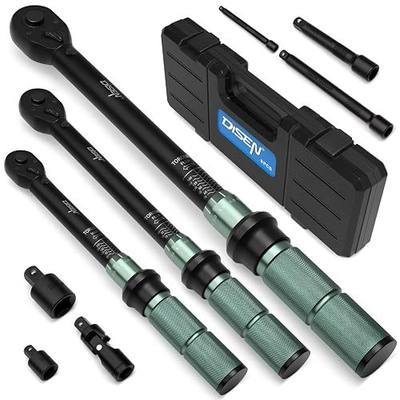 DISEN 9PC Click Torque Wrench Set 1/4" 3/8" 1/2" ±3% Accuracy Storage Box | 20-220 In.lb, 5-45 Ft.lb, 10-170 Ft.lb| 6 adapters | 72-tooth ratchet | Dual scale | For bike, car,motorcycle,truck repair
