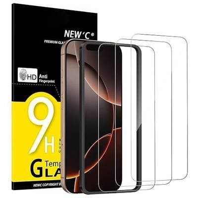 NEW'C 3 Pack Designed for iPhone 16 Pro, iPhone 17, 17 Pro Screen Protector (6.3 inches), Enhanced Tempered Glass Protection with easy installation tool included, Case Friendly