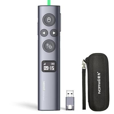 Norwii N95s Presentation Clicker for PowerPoint with Digital Laser Pointer | ①Magnify/Highlight/Air Mouse②TV Screen & Projector③OLED Battery Level Display④Vibration Countdown reminder⑤USB-C Rechargeable