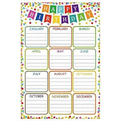Birthday Chart Poster for Classroom – Reusable Confetti Happy Birthday Calendar Poster,Laminated Chart Classroom Bulletin Board Decoration, Back to School Teacher Supplies