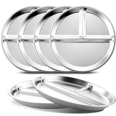 Bakpoco Stainless Steel Kids Plates Set of 6, 9" Portion Control Plates Divided Plate for Adults Toddlers Balance Lunch, Bariatric & Diabetic Diet, Non Toxic Camping Metal Snack Plate for Eating