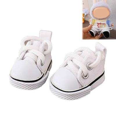 Mini Doll Shoes, 1 Pair Cute Lace Up Canvas Sneakers Compatible for 17cm/15cm Doll Shoes Toy Outfit Accessories(White)