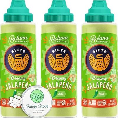 Siete Creamy Jalapeño Botana Sauce 3-Pack (Mild Heat, Gluten-Free) with Galley Grove Sugar-Free Peppermint Mints