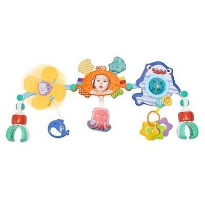 Adjustable Baby Stroller Arch Toy, Car Seat Toys for Infants 0 Months Bassinet Hanging Toy Bar Attachment with Mirror & Sound, Crib Comfort Gift for Birthday, Baby Shower