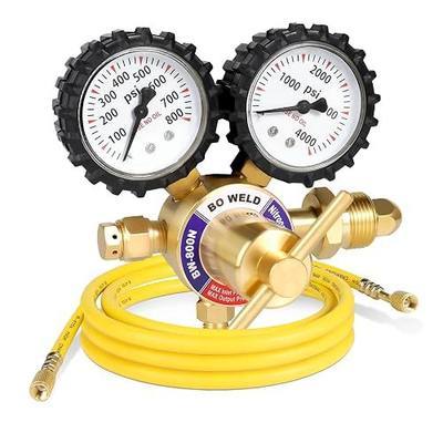 BO WELD Nitrogen Regulator with 0-800 PSI, CGA580 Inlet Connection and 1/4'' Male Flare Outlet Connection Gauges,Nitrogen Tank Regulator with 5Ft Refrigeration Hose