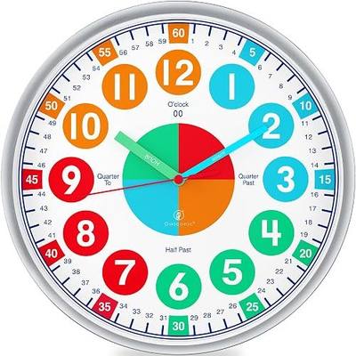 OWLCONIC Kids Teaching Clock - Learning Clock, Silent 10in, Classroom Decor | OWLCONIC Bright Wall Clock, Non-Ticking, Ages 3-13, Clock for Learning, Homeschool & Classroom Decor