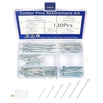 120Pcs Cotter Pins, 6 Sizes Hardware Cotter Pins Clip Assortment Kit - 304 Stainless Steel R Hairpin Cotter Fastener Clip Suitable for Truck and Engine Maintenance, Hanging Needle Lock System