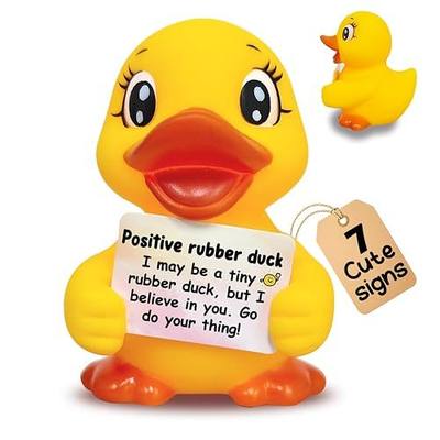 Positive Emotional Support Rubber Duck – Uplifting Birthday Gift, Cute Motivational Desk Decor with Encouragement Cards for Friends, Coworkers,Graduation,Valentine's Day, (Yellow)