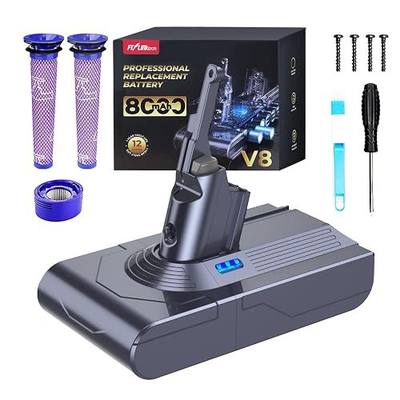 FLYLINKTECH 8000mAh V8 Battery Replacement Battery for V8 SV10 Compatible with Animal, Absolute, Fluffy, Parquet, Range Vacuum Cleaner with 3 Filters + Cleaning Brush + Screwdriver