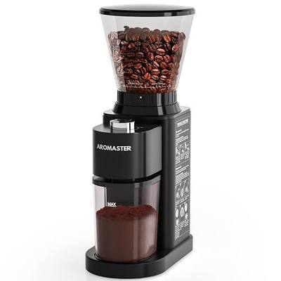Aromaster Coffee Bean Grinder with 48 Gind Settings, Conical Burr Coffee Grinder for Home Use,Stainless Steel,40 Seconds Adjustable Timer,Anti-static,Easy to Clean with Brush,Black