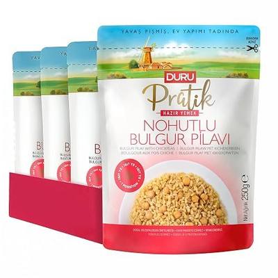 Duru Ready Bulgur Pilaf with Chickpeas, 250g x 4 Pack – Heat & Eat, 100% Natural, Non-GMO, BPA Free, No Trans Fat, No Preservatives