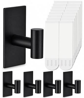 5 Pcs Towel Hooks Heavy Duty for Hanging,Adhesive Wall Hooks with Removable Strips,Sticky No Damage,Outdoor for Bathrooms,Shower,Stockings,Decor,Robe,X-Large,Black 304 Stainless Steel