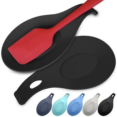 Black Silicone Spoon Rest for Stove Top, Set of 2, XL 9.2”, Dishwasher Safe | Non-stick surface for quick cleanup, non-slip, safe for glass & induction cooktops, raised edges catch drips, heat resistant