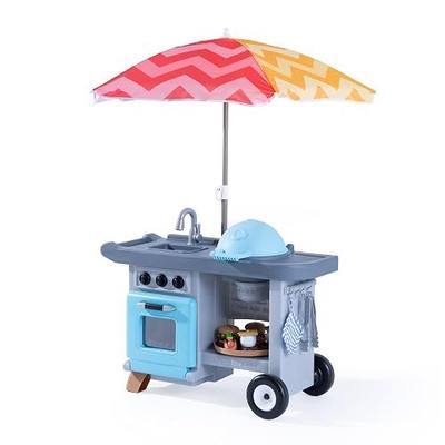 Step2 Grill & Go BBQ Cart with Lights and Sounds for Kids, Play Toy for Toddlers Ages 3+ Years Old, Durable, Easy Assembly, Blue/Gray