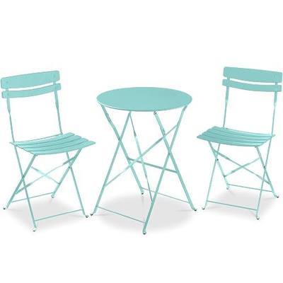 Best Choice Products 3-Piece Bistro Set, Space Saving Folding Design, Solid Steel, Outdoor Patio Furniture Set w/ 2 Chairs, Bistro Table - Aqua Blue